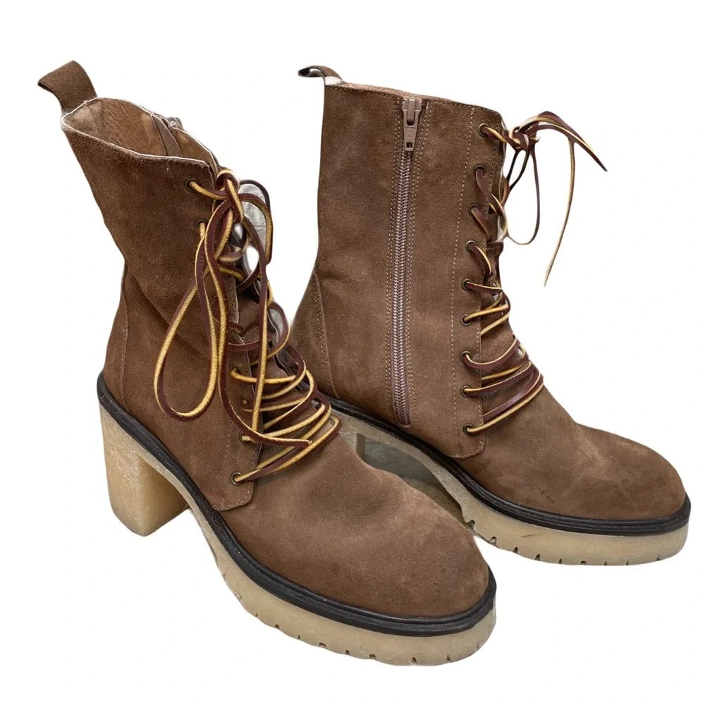 FREE PEOPLE DYLAN LACE UP SUEDE BOOTS SIZE 9